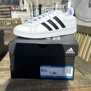 adidas Grand Court men’s White Sneakers with Black Three-Stripes Accent